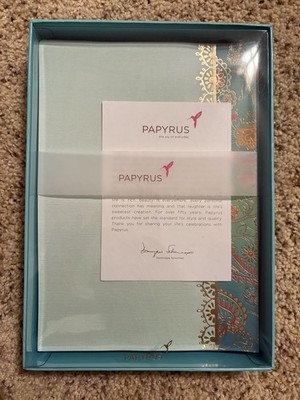 New in Box Papyrus Teal, Orange, and Gold Paisley Stationary Set (18 Count)