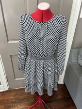 Ann Taylor L/S Dress With Elastic Waistband, Blk, White, Gray Pattern Size 6