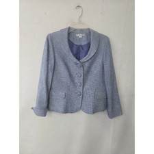 Pendleton Blazer Women 12P Blue Silk Blend Portrait Collar Basketweave Pockets