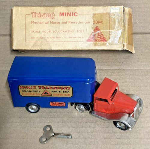 Antique Tri-Ang Toy Truck Minic Mechanical Horse & Pantechnicon W/ Key Wind-up