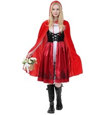Red Riding Hood Costume MED 2 PC Cape Dress Hoody Stretchy