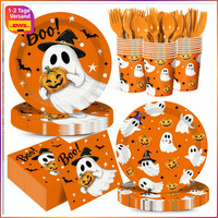 Halloween Partygeschirr Set 69-Teilig Geist KüRbis Papiertischdecke Teller