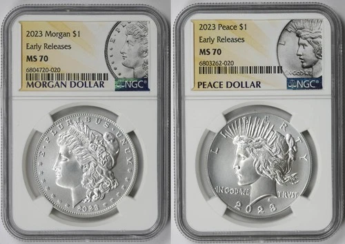 2023 Morgan and Peace Dollar $1 MS 70 NGC Early Releases - 2 Coin Set