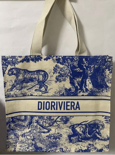 Christian Dior Wardujuy ‘Dioriviera’ Blue & Ivory Large Straw Tote Bag GWP New - Picture 2 of 6