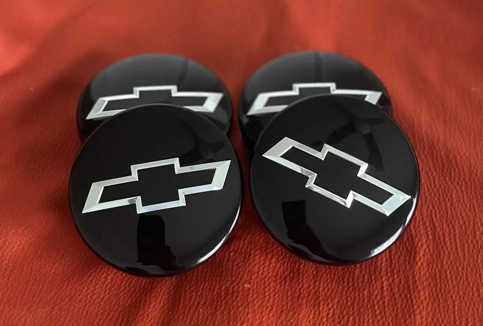 Tapacubos centrales de rueda 4x 83 mm negro brillante plateado para Chevy Silverado Suburban Tahoe Foto 2 de 4