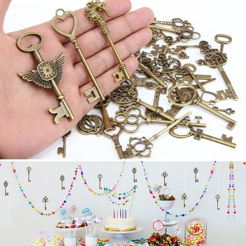 Classic Aged 69-Piece Ornate Skeleton Key Necklace Set - product listing photo