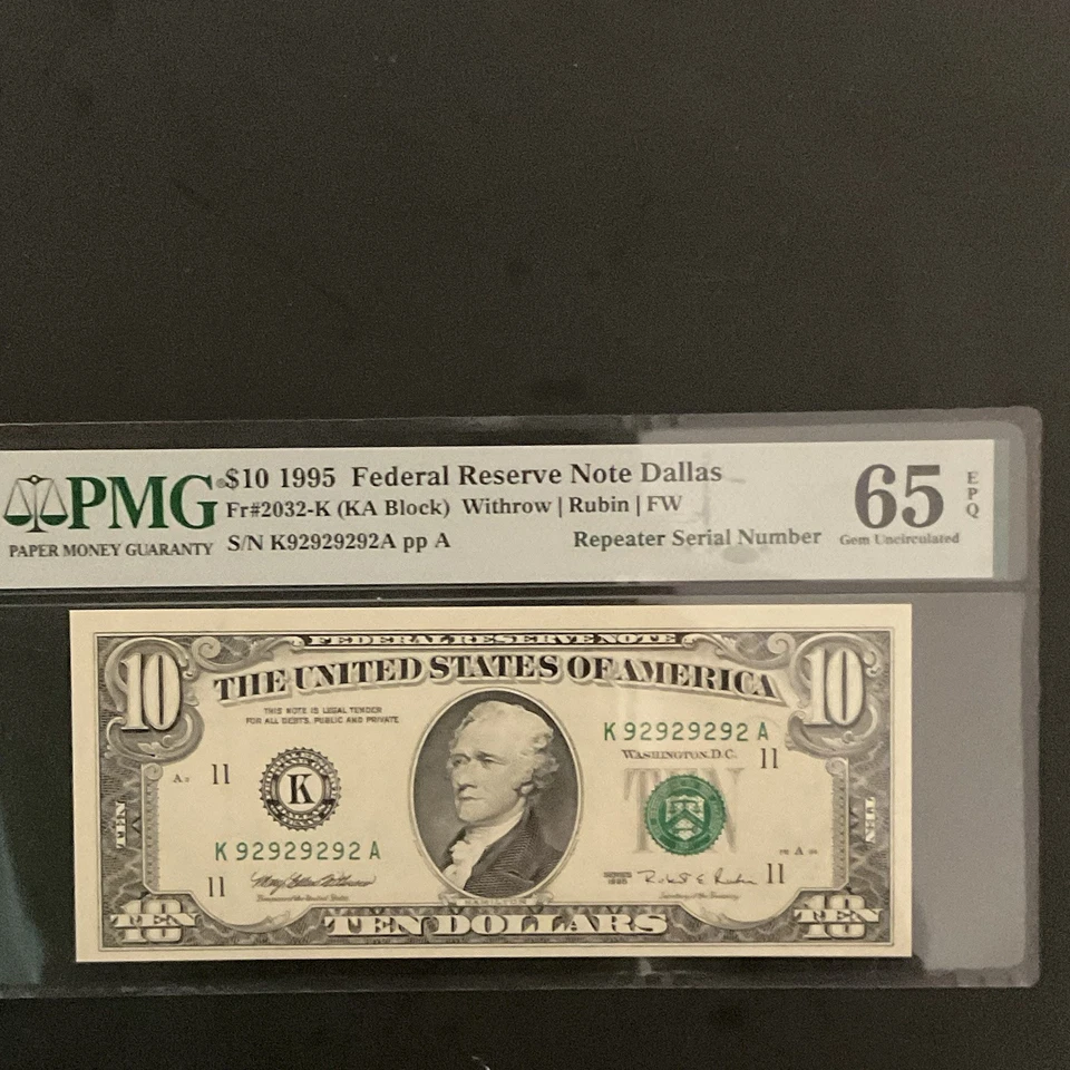 FR#2032-K $10.00 FRN Super Repeater SER# 92929292 PMG 65 EPQ - Image 3 of 3