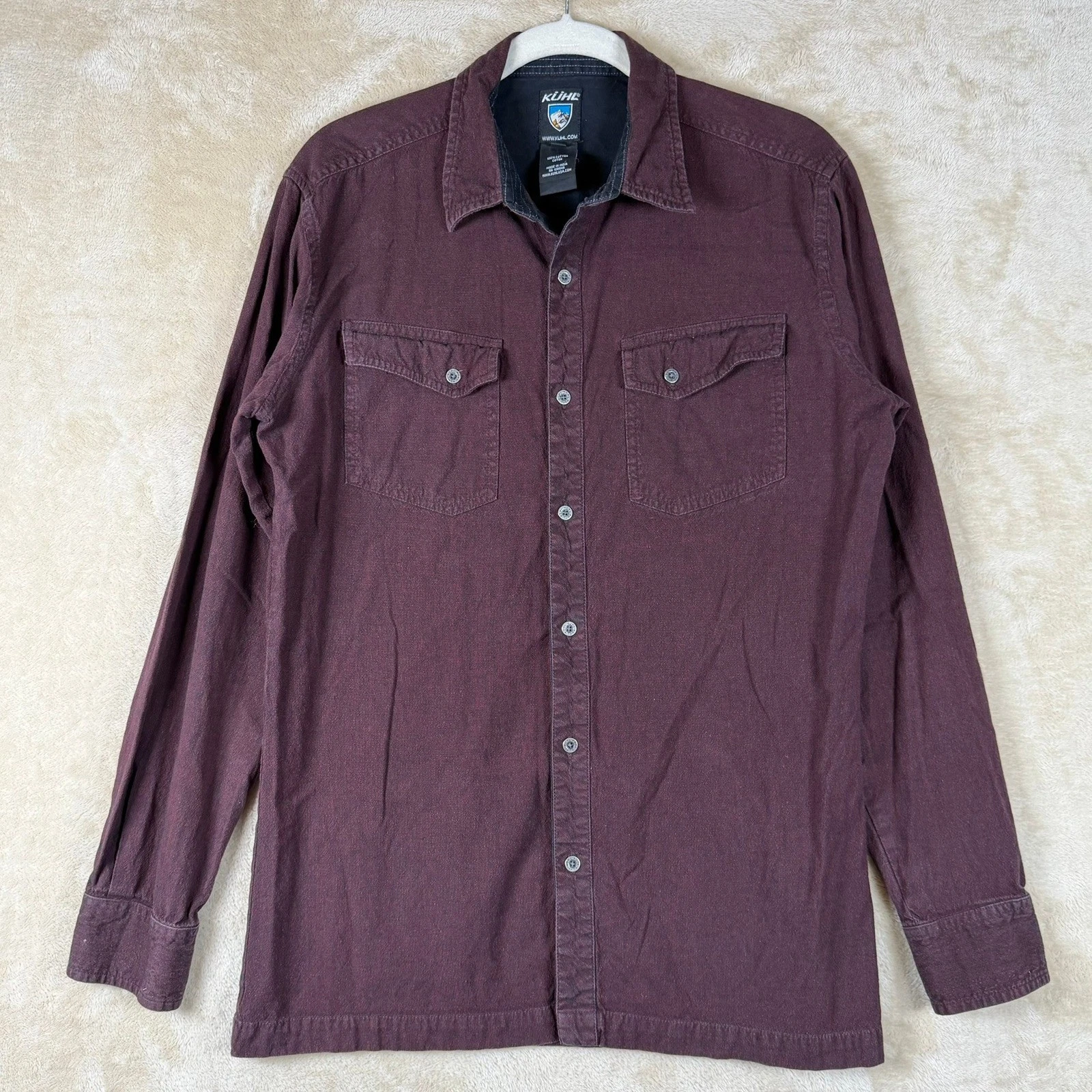KUHL Mens Burgundy Long Sleeve Button Up Shirt Cotton Size Small Outdoor Casual