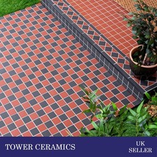 Victorian Red & Black Chequer Meshed Porcelain Tiles Pathway Hallway Floor