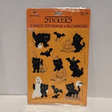 Vintage Hallmark Halloween Stickers Fuzzy Black Cats Ghosts Bats Pumpkin SEALED