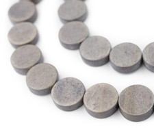 Grey Circular Natural Wood Beads 15x15mm Flat 16 Inch Strand