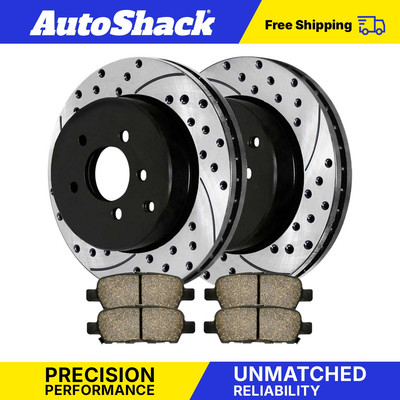 Rear Drilled Brake Rotors Black & Pads for Nissan Murano Pathfinder INFINITI Q50