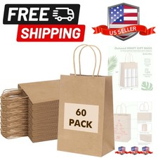 60pcs 8x4x10in Brown Paper Bags with Handles, Kraft Gift Bags with Handles Bu...