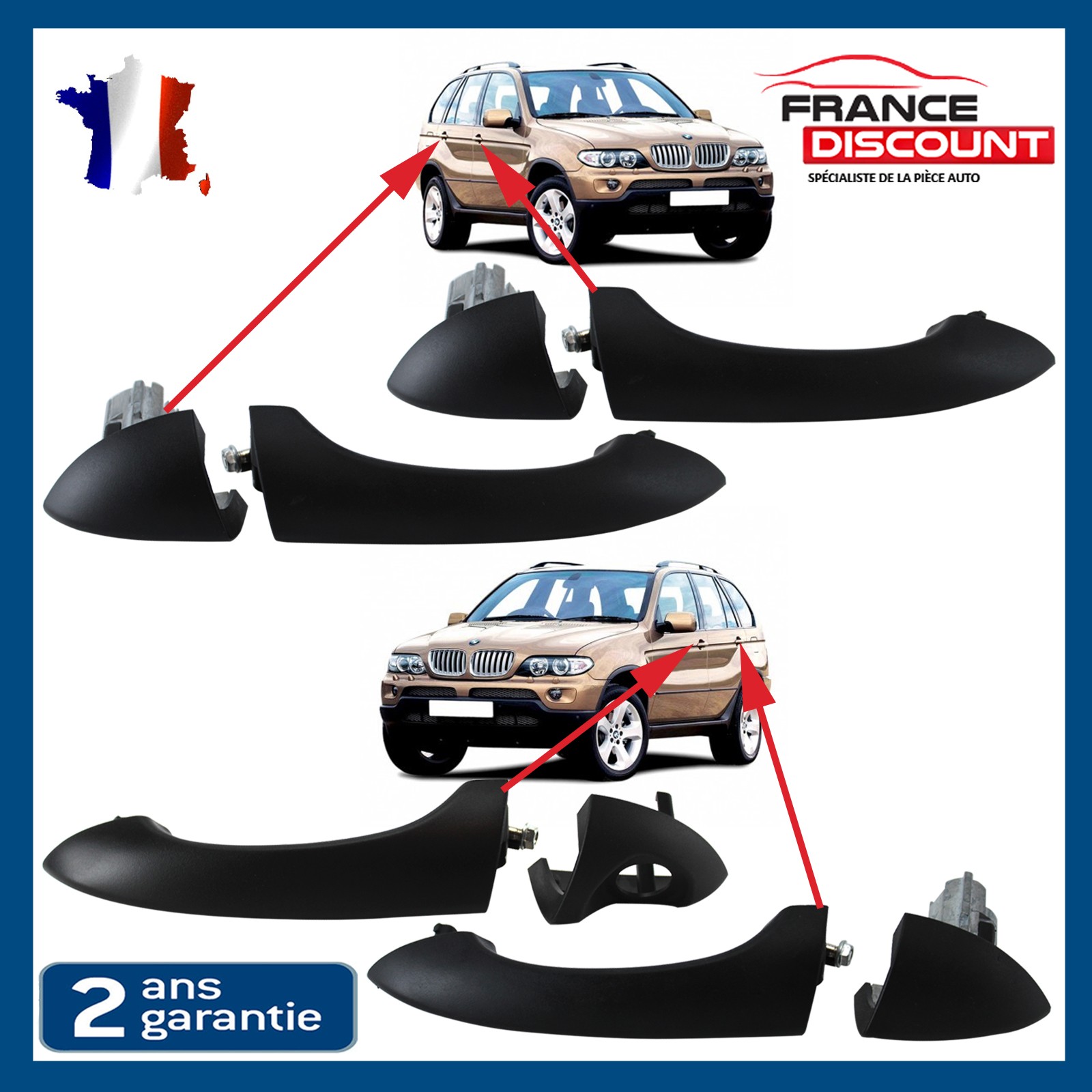 Poignée extérieure BMW X5 E53 en ABS renforcé finition noir mat