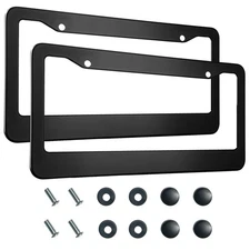 2PCS Matte Black License Plate Frames, 2 Holes Solid Aluminum License Plate H...