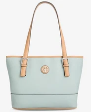 Giani Bernini Saffiano Shoulder Tote Aqua Chill Silver