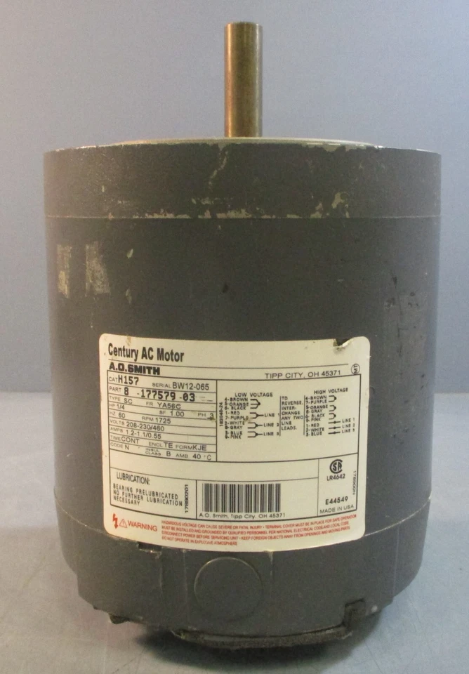 Century H157 AC Motor 8-177579-03 208-230/460V 1/4HP 1725RPM 5/8" Shaft Dia NOS - Image 3 of 4