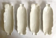 Vintage 1960’s Corn Holders, Japan Made, White Ceramic ~ Set of 4