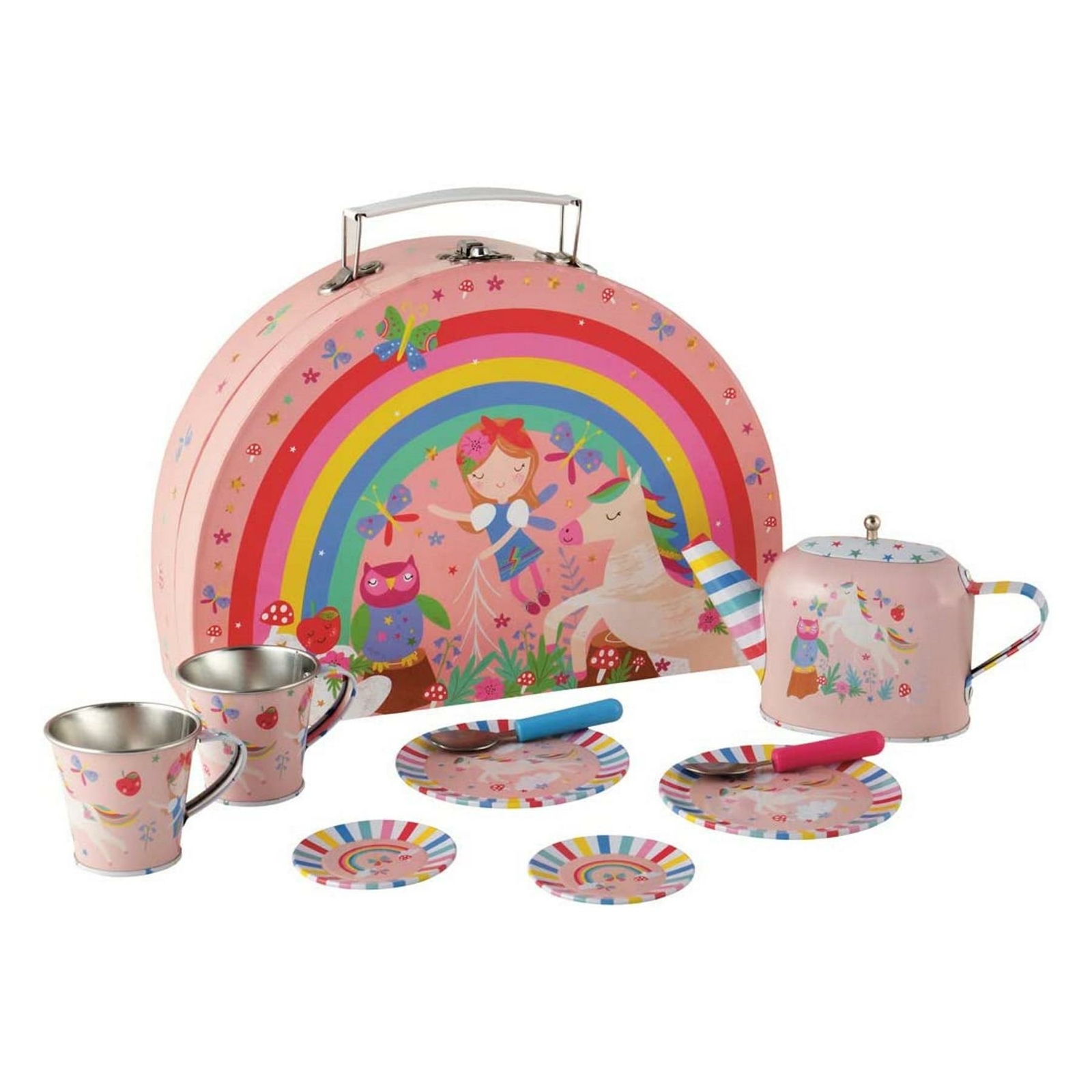 Girls Tea Party Set Tin 10PCS Rainbow Unicorn Role Play Kids Birthday Gift 3+