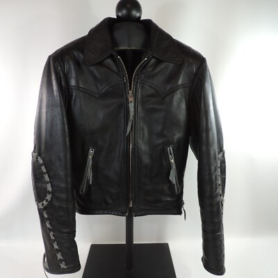 Leather Loft Motorcycle Jacket Women Small Black Grey Cross
