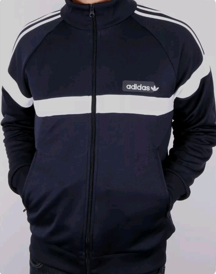 90s adidas Originals Track Jacket ネイビー Vintage 1990s Adidas DArk Blue Track Jacket - with stripes