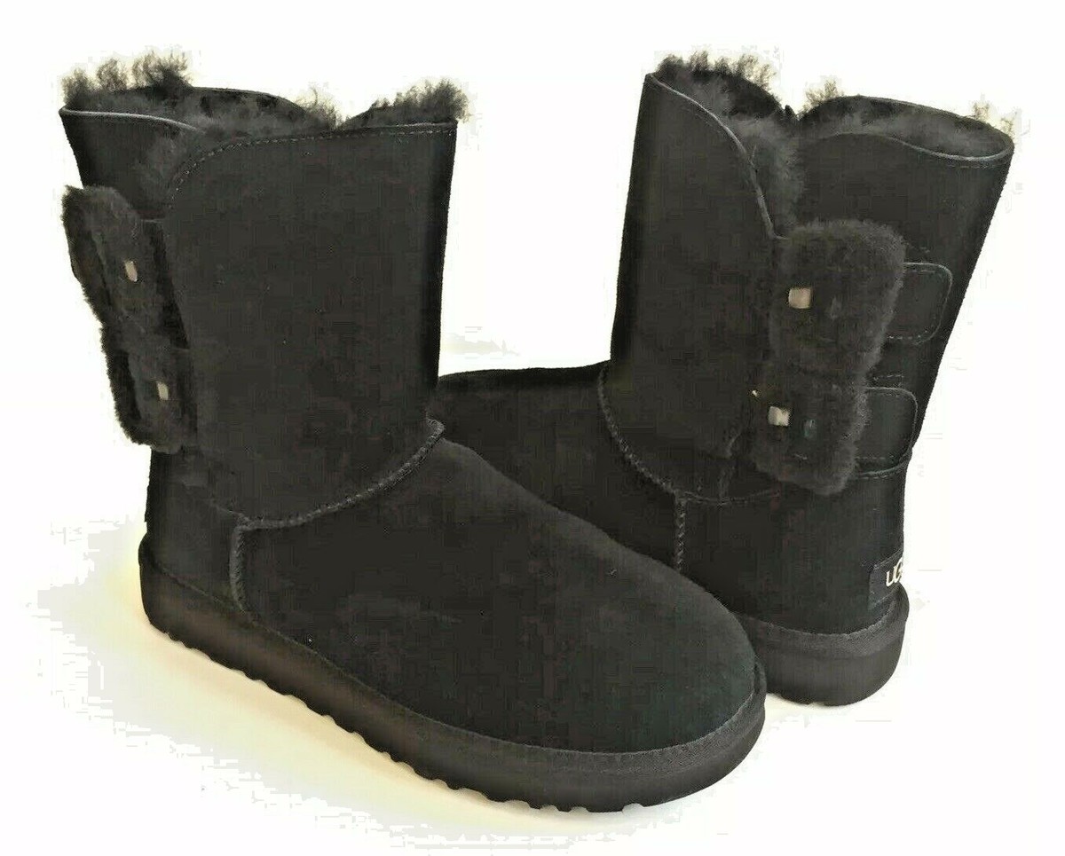 UGG BAILEY FLUFF BUCKLE BLACK WATER RESISTANT BOOT USA EU 39