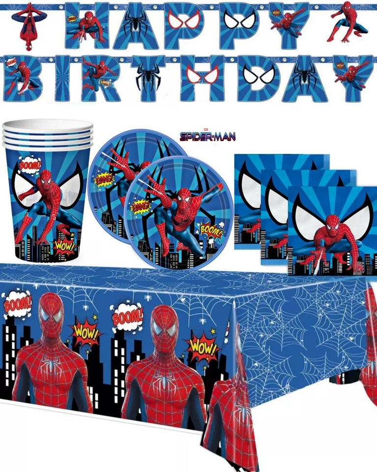 Spiderman Marvel Cumpleaños Fiesta Vajilla Decoraciones Suministros Globos Banner Foto 2 de 4