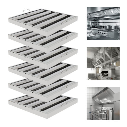 6PCS Commercial Hood Filters Stainless Steel 4 Grooves Range for Kitchen Exhaust