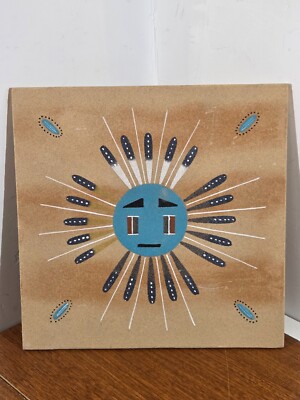 Vintage Navajo Sandpainting SUN & EAGLE Signed By Artist 1990s 4 Corners Area