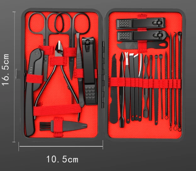 24PCS Nail Clippers Kit Red Premium Manicure Pedicure Set, Scissors Grooming Kit - Image 3 of 4