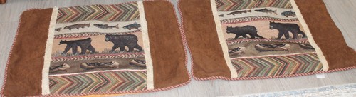 Lot de 2 tapisseries marron standard cabane ours pavillon poisson par Croscill