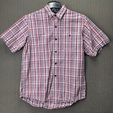 Red Head Brand Co. Shirt Mens Large L Button Up Red/White Plaid Short Sleeve