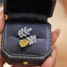 Pear Cut Simulated Yellow Citrine Stunning Wedding Ring In 14k White Gold Plated