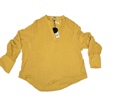 AMUSE SOCIETY Blouse Womens Size Small Yellow Textured V-Neck Long Sleeves NWT