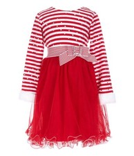 BONNIE JEAN Little Girls 4 Christmas Stripe Mesh Wire Hem Dress NWT 60