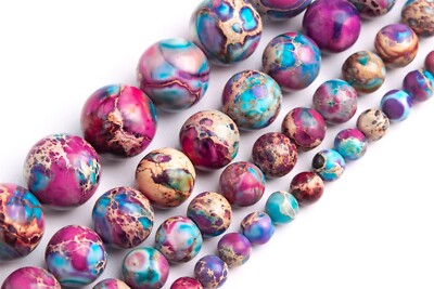 Purple Red Light Blue Sea Sediment Imperial Jasper Round LooseBead 4/6/8/10/12MM