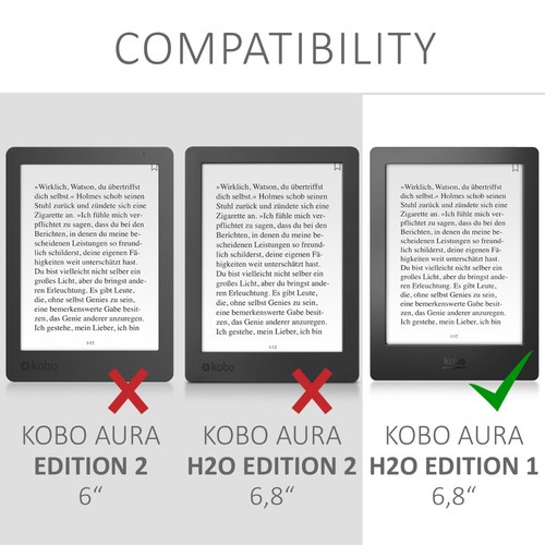 Slim PU Leather Canvas Folio Case for Kobo Aura H2O Edition 1 - Afbeelding 6 van 7