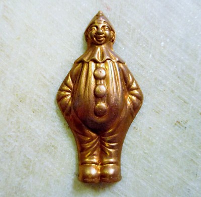  Vintage Full Body Standing French Clown Stamped Raw Brass Jewelry Embellishment