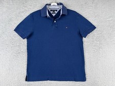 Tommy Hilfiger Polo Shirt Men Medium Blue Short Sleeve 100 Cotton Knit 
