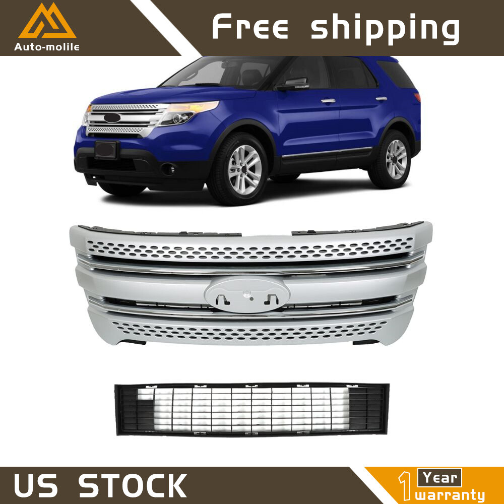 Silver&Black Front Upper Grill&Lower Grille Assembly For Ford Explorer ...