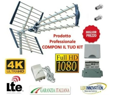 TELECO ANTENNA DIGITALE TERRESTRE COMPLETA ALIMENTATORE AMPLIFICATORE LTE DA TETTO