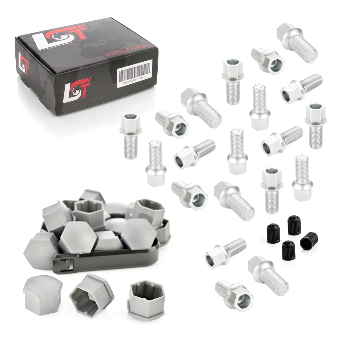 20X Wheel Bolts Set With Caps Ball Seat M14X1.5X27 For Skoda Octavia 1U 1Z 5E