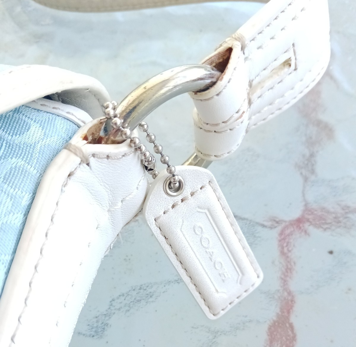 Coach Vintage F10926 Soho Blue Signature C Canvas & White Leather