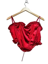 Spirit Women Satin Bustier Corset M Red Sexy Halloween Ruffle Lace Up