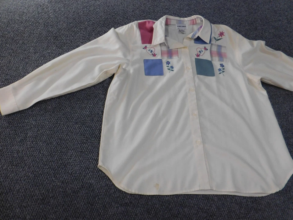 Alfred Dunner Top Talla 20 Blanco Mujer Bolsillos Florales Botones Poliéster Algodón Foto 4 de 4