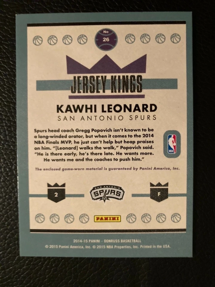 Kawhi Leonard 2014-15 Donruss Jersey Kings Jersey Patch Relic Rare and Very Nice - Image 2 of 2