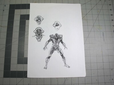 vtg 1990s original comic art - Robb Phipps Captain Beyond concept sketch Alien