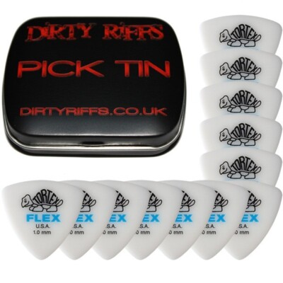12 x Dunlop Tortex Flex Dreieck 1,00 mm Gitarren-Plektren Gitarrenplektren in einer Plektrum-Dose