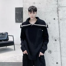 Men's Fashion Sailor Collar Long Sleeve Loose Kniting Sweaters Casual Pullover