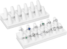 2 Pcs Set Priumen White Faux Leather Finger Ring Display Jewelry Organizer of 12